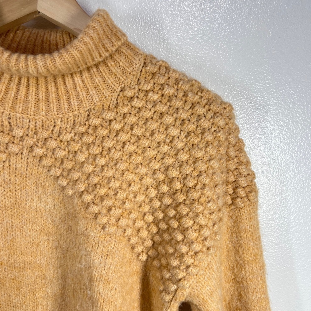 Free People Bradly Cropped Sweater MockNeck Textured Knit Pullover Yellow Medium - Picture 7 of 10